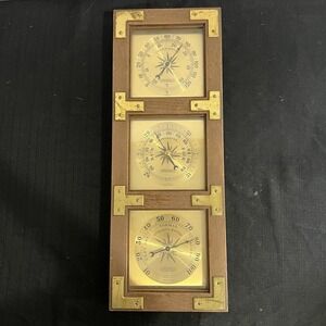 VTG Springfield Weather Station Barometer Thermometer Humidity Wood Brass USA